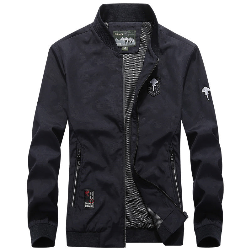 Men's Lightweight Urban Windbreaker Jacket with Mesh Lining, Embroidered Patches and Zipper Pockets Mune Fashion