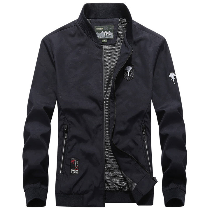 Men's Lightweight Urban Windbreaker Jacket with Mesh Lining, Embroidered Patches and Zipper Pockets Mune Fashion
