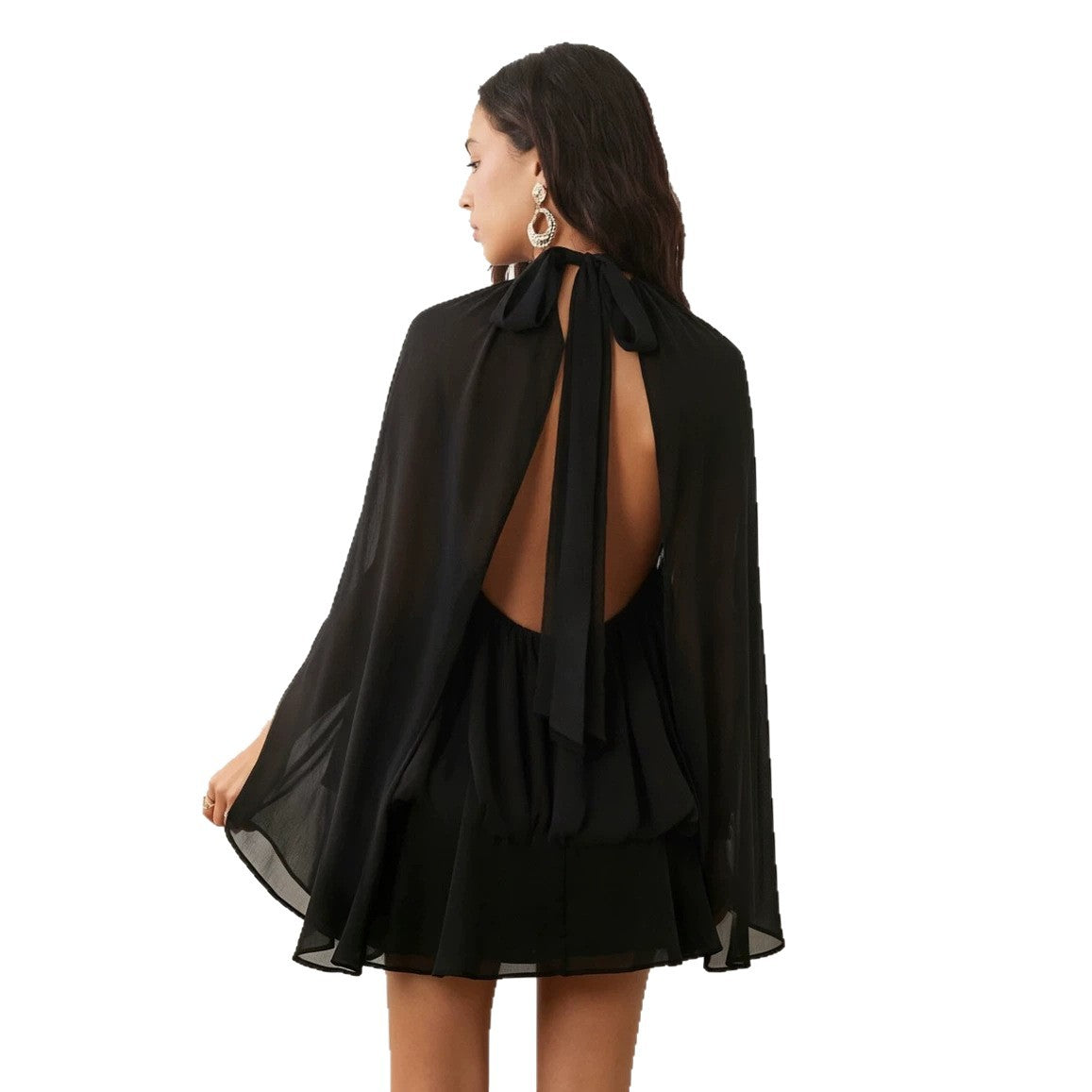 Women's chiffon mini dress with gathered blouse tunic, stand-up collar, and flounce skirt Mune Fashion