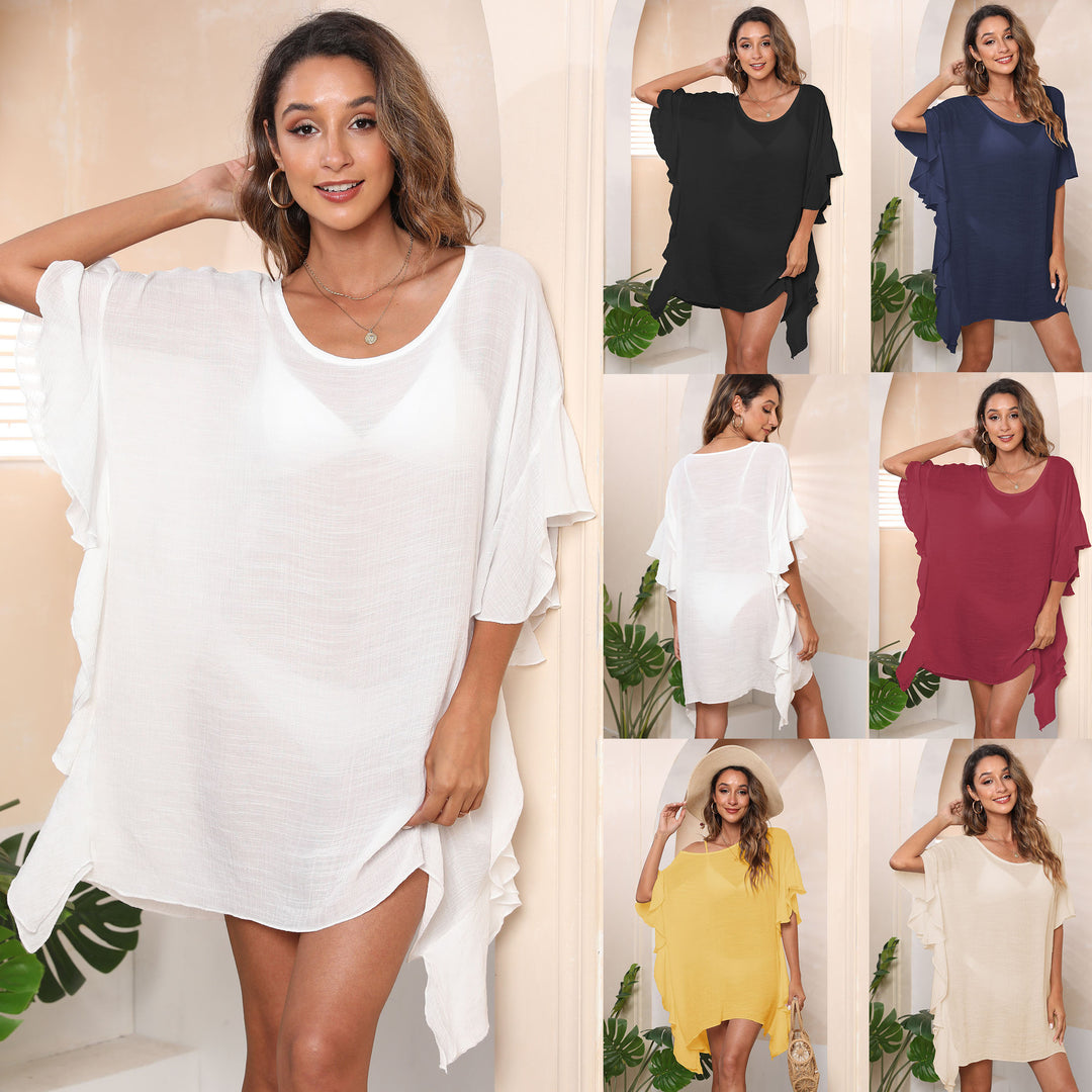 Women's airy beach cover-up with fringed sleeves Mune Fashion