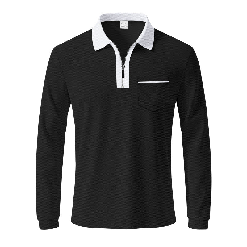 Men's long-sleeved polo with half zip, patch chest pocket, and fine structure jersey quality Mune Fashion