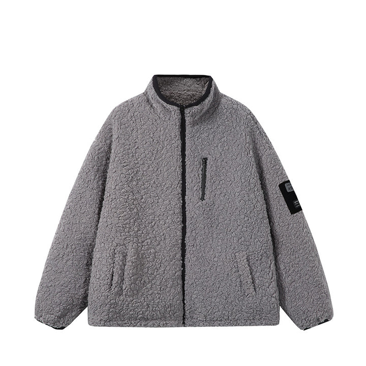 Unisex Teddy Fleece Jacket with Stand-up Collar, High Warmth and Contrasting Zipper Mune Fashion