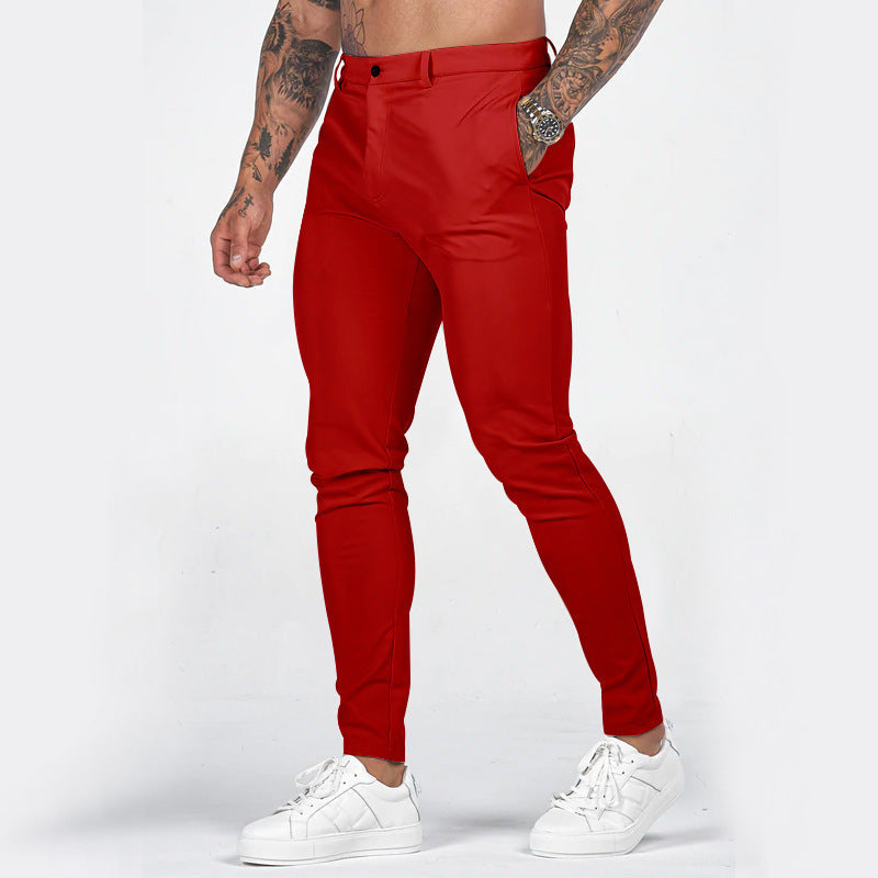 Men's Elegant Slim-Fit Chino Pants with Elastic Waistband and Practical Pockets Mune