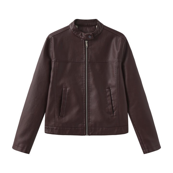 Men's nan minimalist faux leather jacket with stand-up collar, metal zipper, and integrated side pockets Mune Fashion
