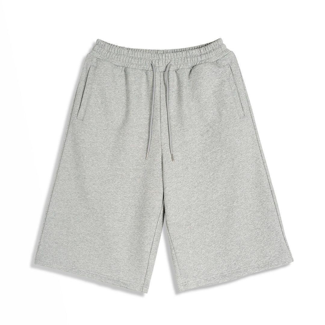 Men's Knee-Length French Terry Sweat Shorts with Drawstring and Embroidered Crest Mune Fashion
