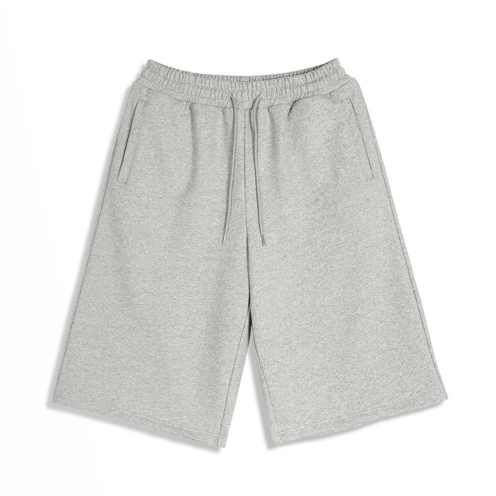 Men's Knee-Length French Terry Sweat Shorts with Drawstring and Embroidered Crest Mune Fashion