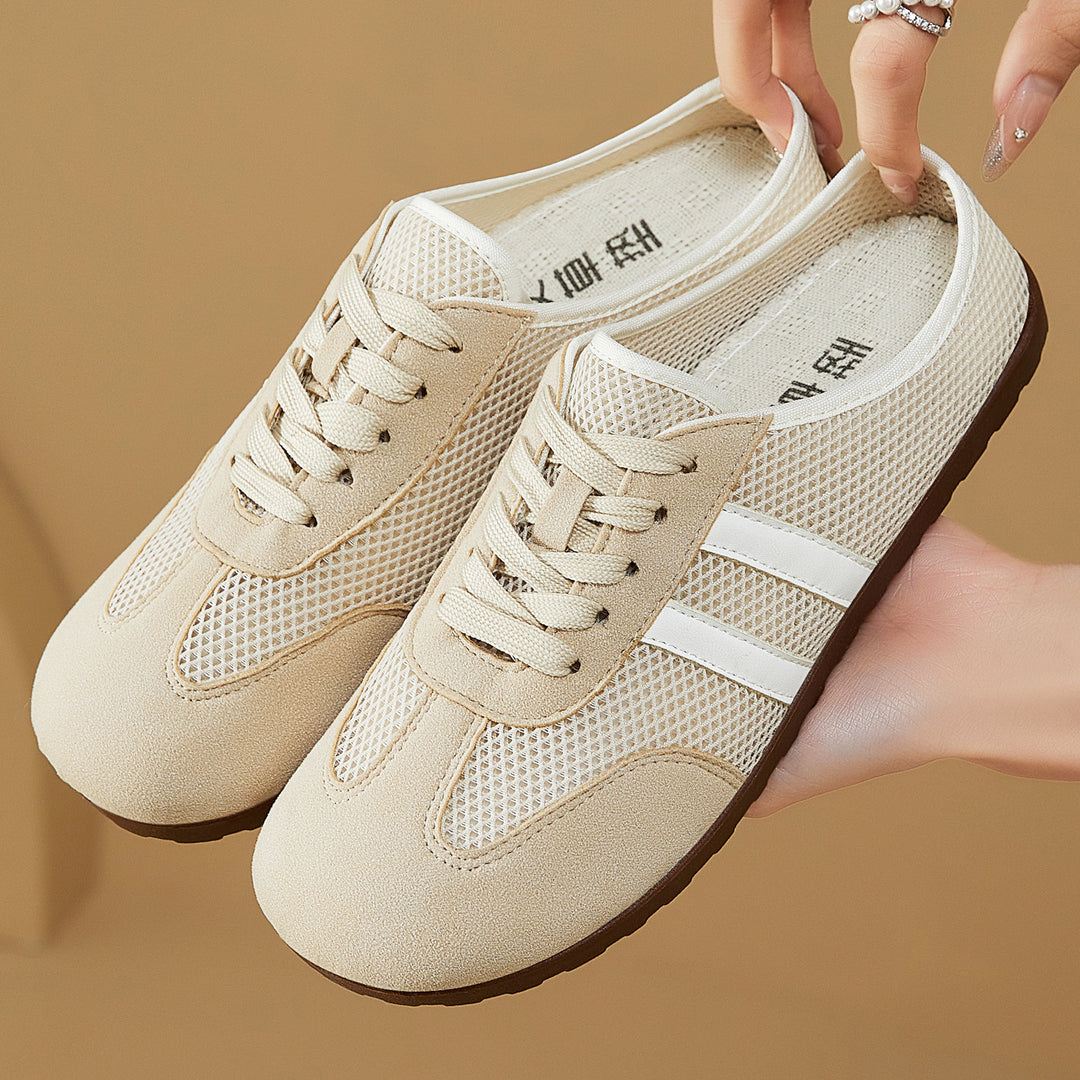 Ladies' breathable slip-on mule sneakers with mesh upper and suede trim Mune Fashion