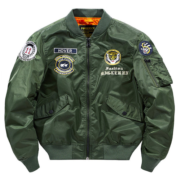 Men's  vintage pilot patch aviator bomber with quilted lining and zip sleeve pen pocket Mune Fashion