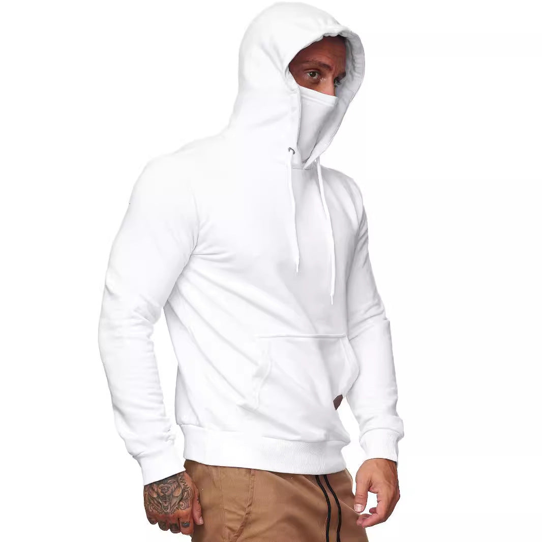 Men's hoodie with integrated tube collar face mask, kangaroo pocket and ribbed cuffs Mune Fashion