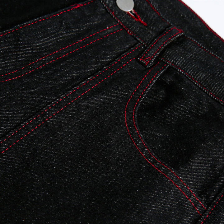 Women Wide High-Waist Denim Pants in Utility Look with Contrast Stitching Mune Fashion