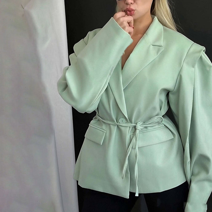Ladies tailored blazer with tie belt and oversized sleeves Mune Fashion