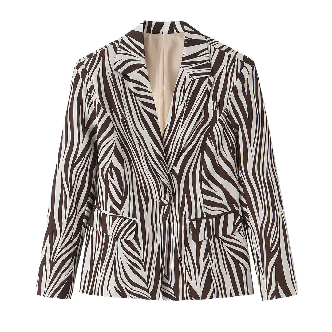 Women Tailored Zebra Print Blazer with Notched Lapel and Flap Pockets Mune Fashion