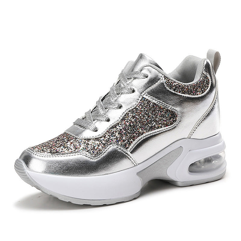 Ladies' fashionable platform sneakers with glitter accents and visible air cushioning Mune Fashion