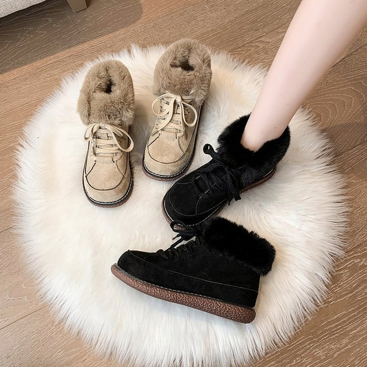 Ladies' padded lace-up boots with faux fur collar and non-slip platform sole Mune Fashion