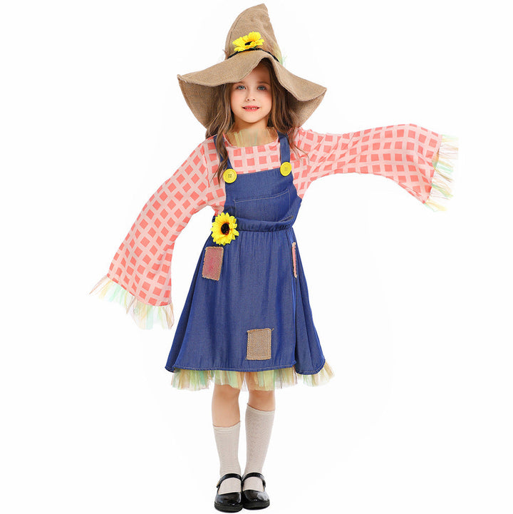 Girls apron dress with sunflower accents and hat Mune Fashion