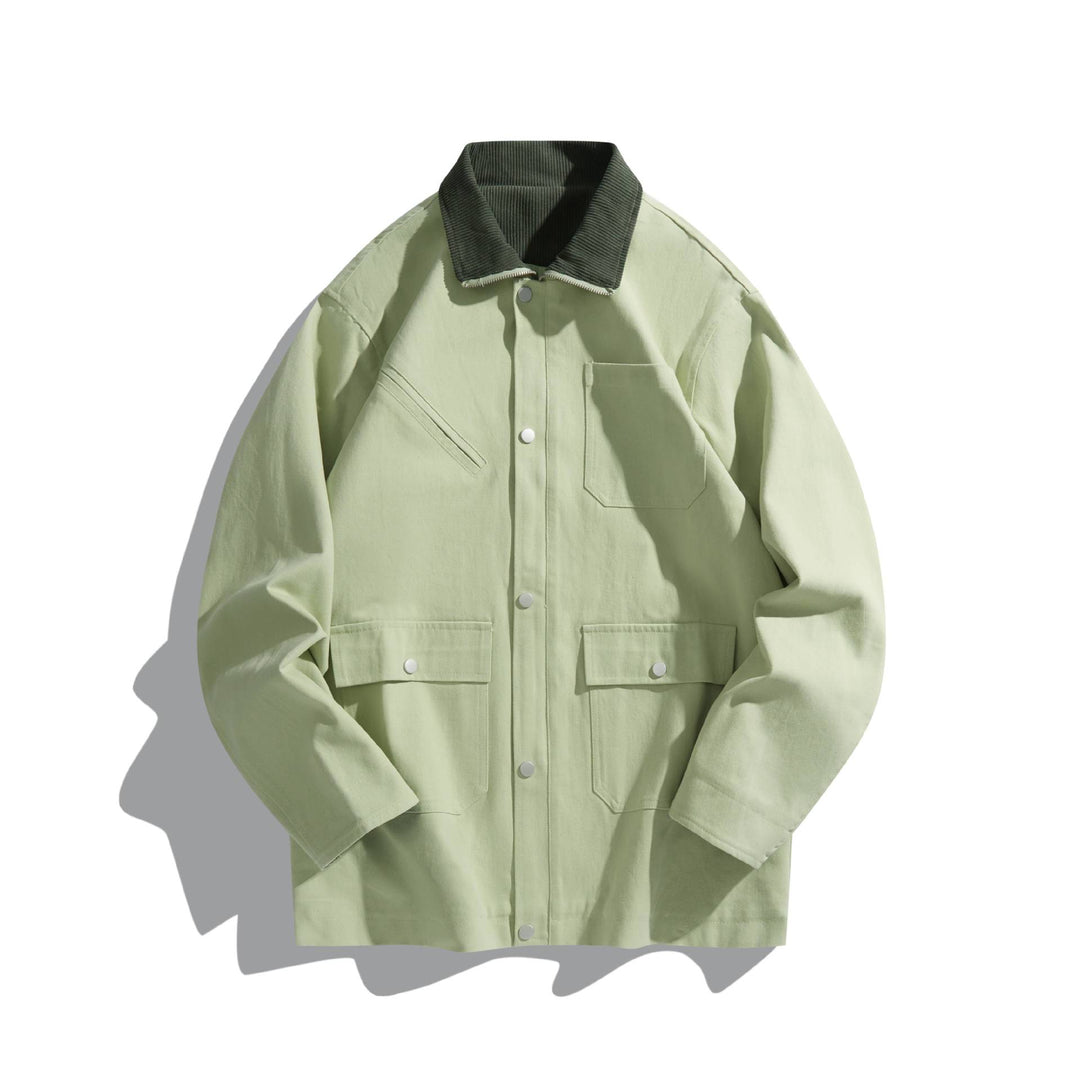 Unisex Short-Cut Boxy Canvas Jacket with Cord Collar, Snap Button Front and Utility Patch Pockets Mune Fashion