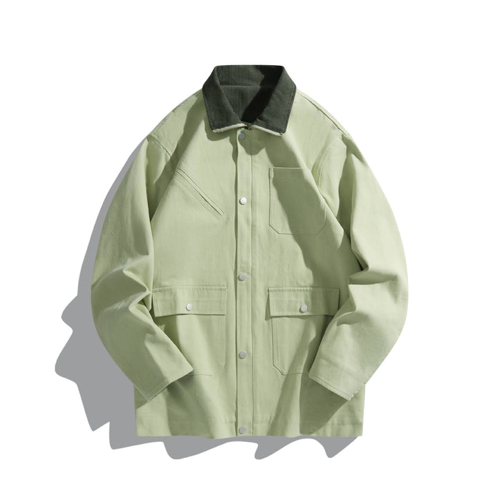 Unisex Short-Cut Boxy Canvas Jacket with Cord Collar, Snap Button Front and Utility Patch Pockets Mune Fashion