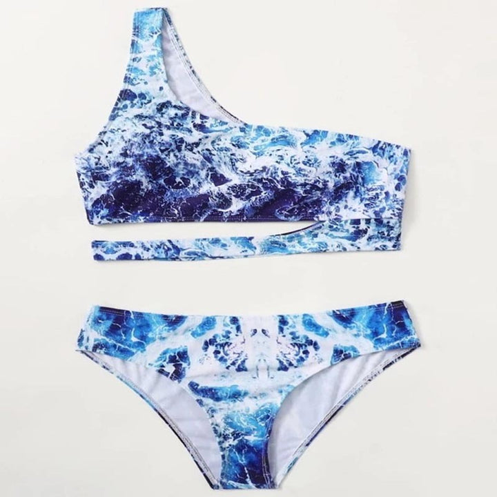 Women's sport bikini with asymmetric cut and trendy water motif Mune Fashion
