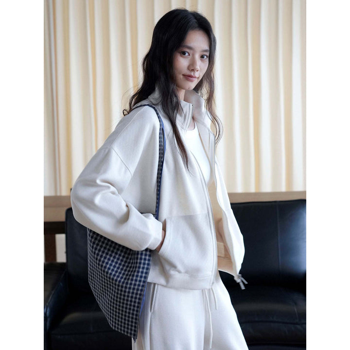 Women's zip sweatshirt with stand-up collar and wide jogging pants set Mune Fashion