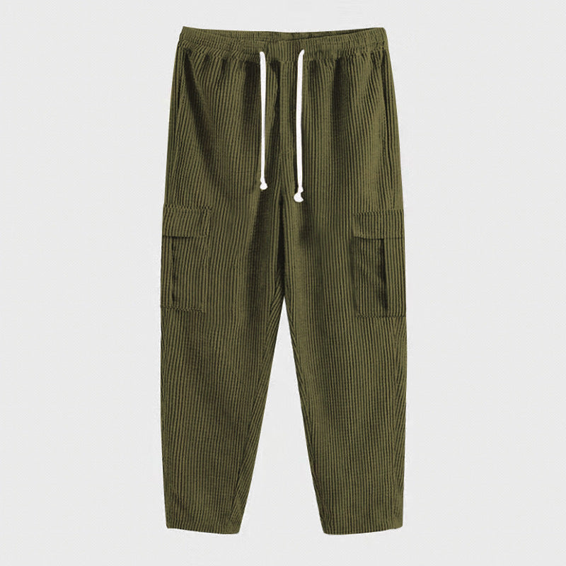 Men's tapered corduroy joggers with elastic drawstring waistband and patch flap pockets Mune Fashion