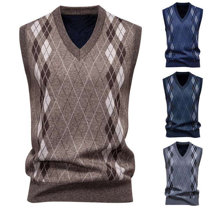 Men's elegant diamond pattern knitted vest with V-neck and lightweight cotton blend Mune Fashion