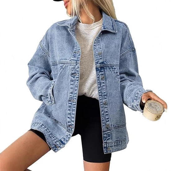 Women's Oversized Jeans Jacket with Boxy Cut and Distinctive Stitching Details Mune Fashion