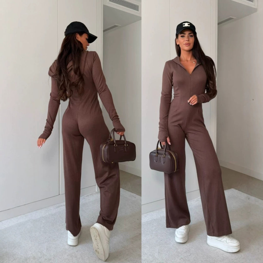 Women’s Ribbed Jumpsuit with Hood and Front Zipper Mune Fashion