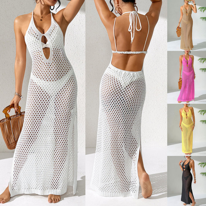 Women elegant crocheted beach cover-up with deep slit Mune Fashion