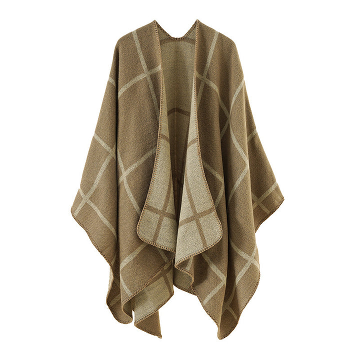 Women's Reversible Oversize Cloak with Large Check Pattern and Open Front Mune Fashion