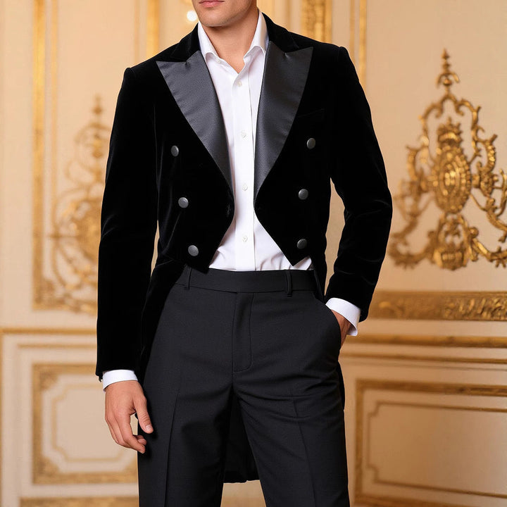 Men's Elegant Velvet Blazer with Modern Cut and Shiny Details Mune