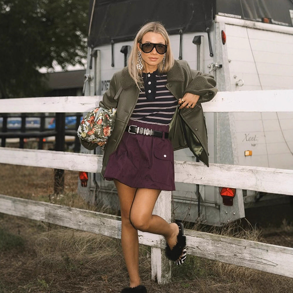 Ladies Short Aviator-Style Bomber Jacket with Teddy Lining and Boxy Silhouette Mune Fashion