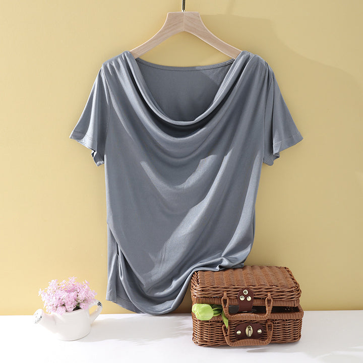 Women's Oversize Draped Shirt with Waterfall Collar & Lightweight Jersey Fall Mune Fashion