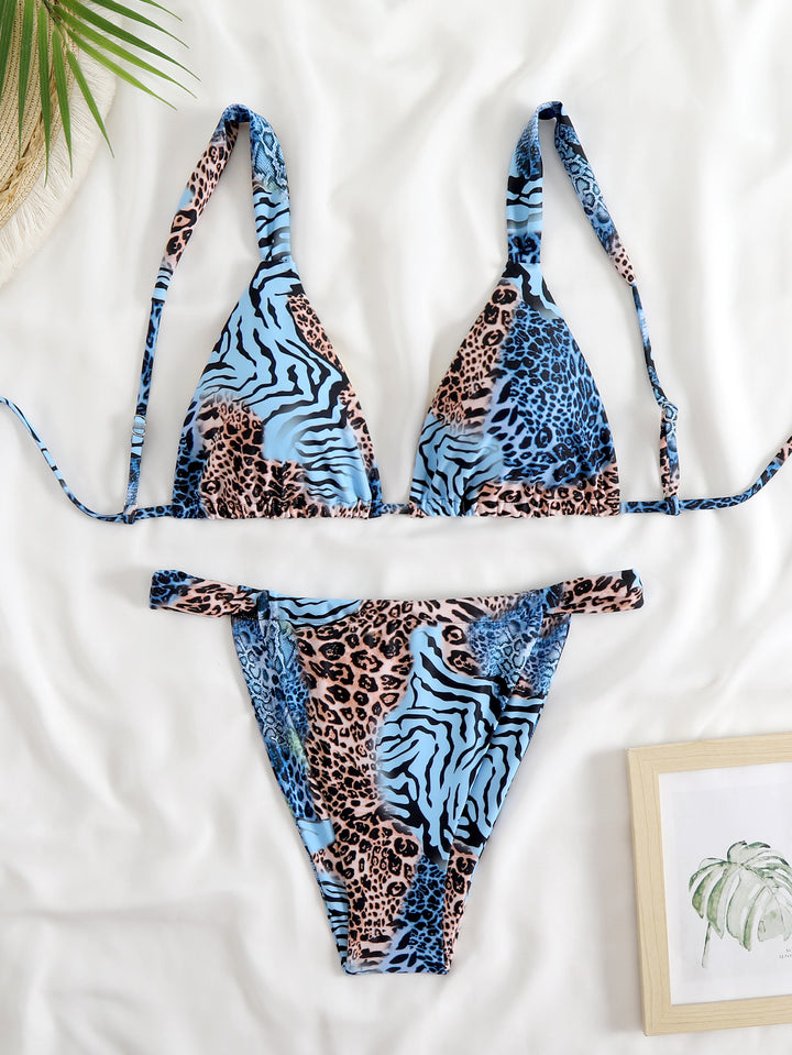 Women's Triangle Bikini Set with Fashionable Animal Print Mune Fashion
