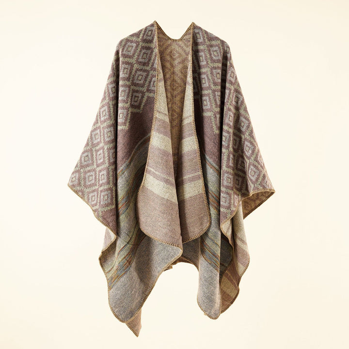 Women's Jacquard Throw with Geometric Square Pattern and Open Front Mune Fashion