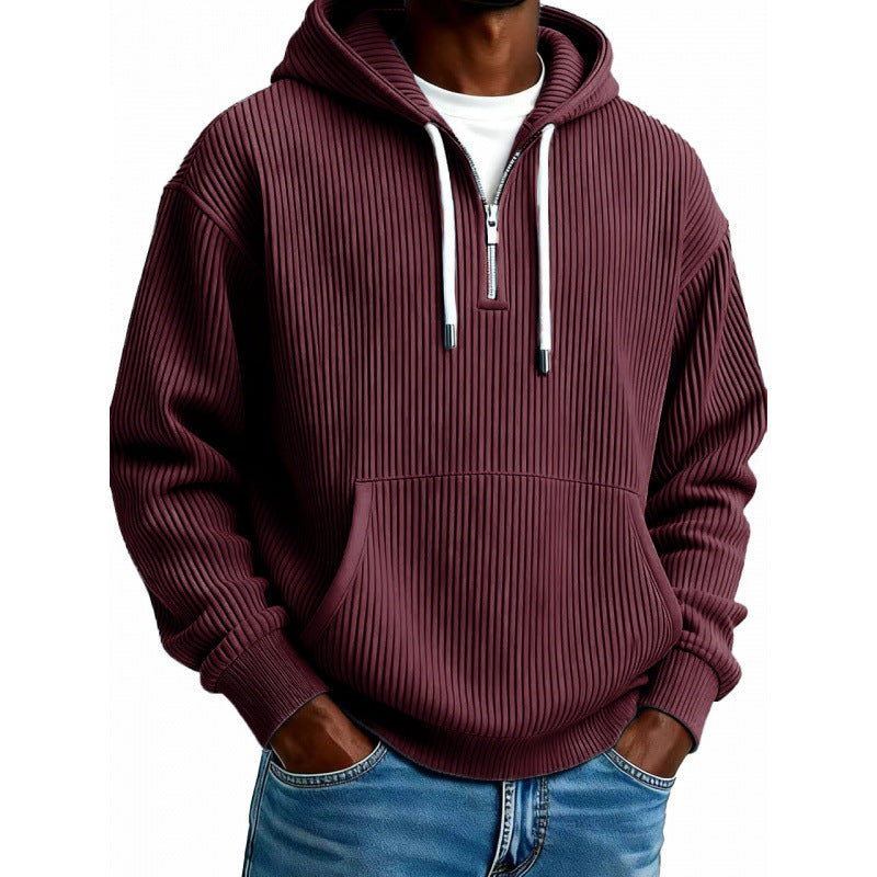 Men's Comfortable Hooded Sweater with High Zipper Mune Fashion