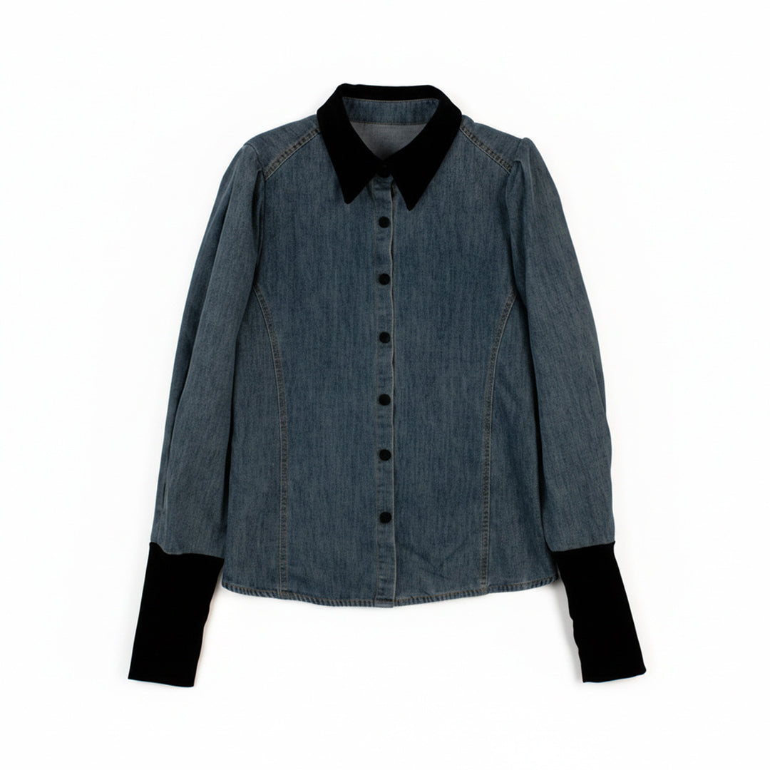 Damen Denimbluse mit Elegantem Kragen Mune Fashion