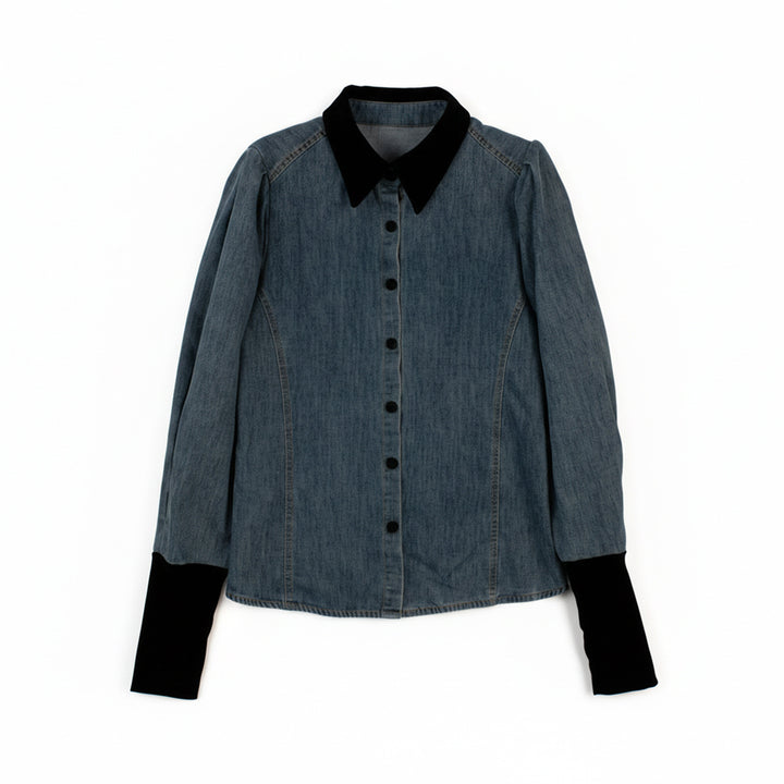 Damen Denimbluse mit Elegantem Kragen Mune Fashion