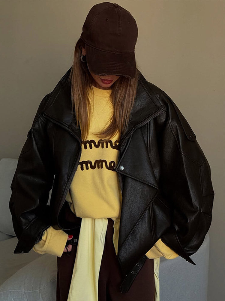 Women's Oversized Leather Jacket Mune