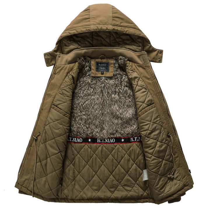 Men's canvas parka with quilted thermal lining, faux fur inner lining, and hood Mune Fashion