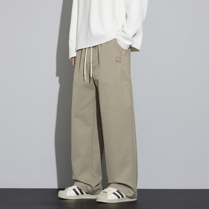 Men's Wide Relaxed-Fit Fabric Trousers with Drawstring & Crease Mune Fashion