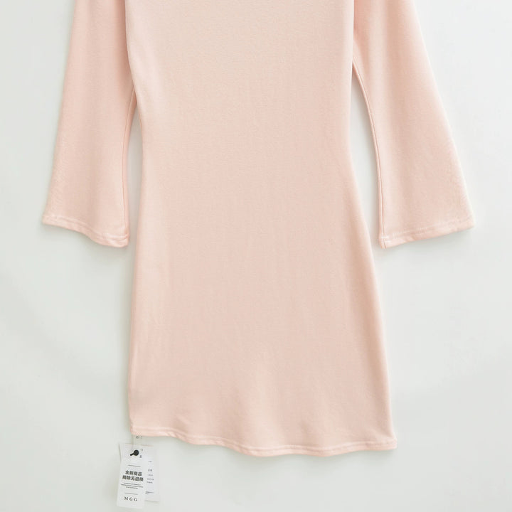 Women's Figure-Hugging Midi Dress with Wide Round Neck and Bell Sleeves Mune Fashion