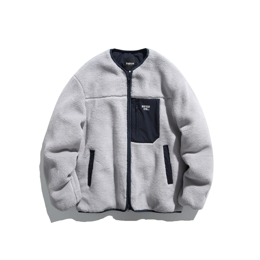 Unisex Short Cut Teddy Fleece Jacket with Nylon Chest Pocket and Full Zip Mune Fashion