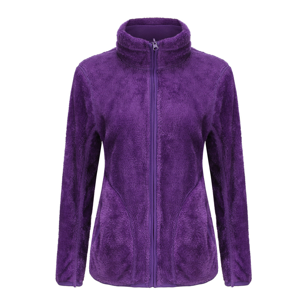 Women's cozy fleece jacket with high stand-up collar, full-length zipper, and figure-enhancing seams Mune Fashion