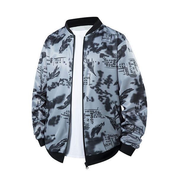 Herren Bomberjacke mit Allover‑Federprint, Satinoptik und geripptem Kragen Mune Fashion