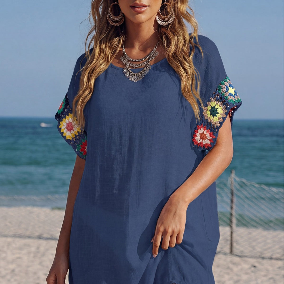 Women's airy beach cover-up with crocheted sleeves Mune Fashion