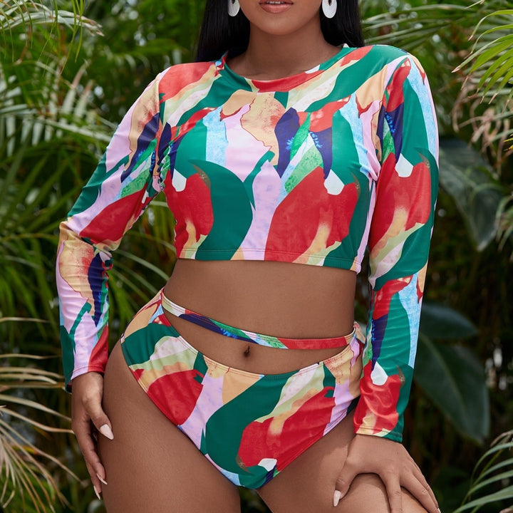 Damen Sportliches Langarm Bikini-Set mit kreativem Mustermix Echo Archiv