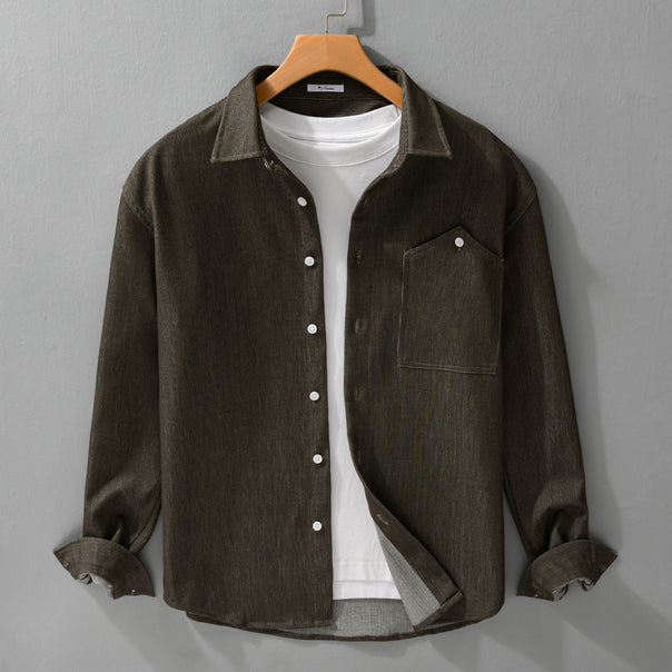Men's denim overshirt in shirt jacket style with chest pocket and full button placket Mune Fashion