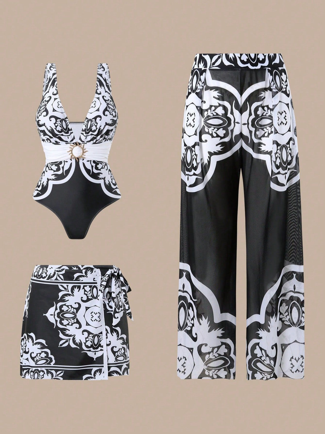 Ladies Elegant Swimsuit with Matching Beach Shorts Set Mune Fashion