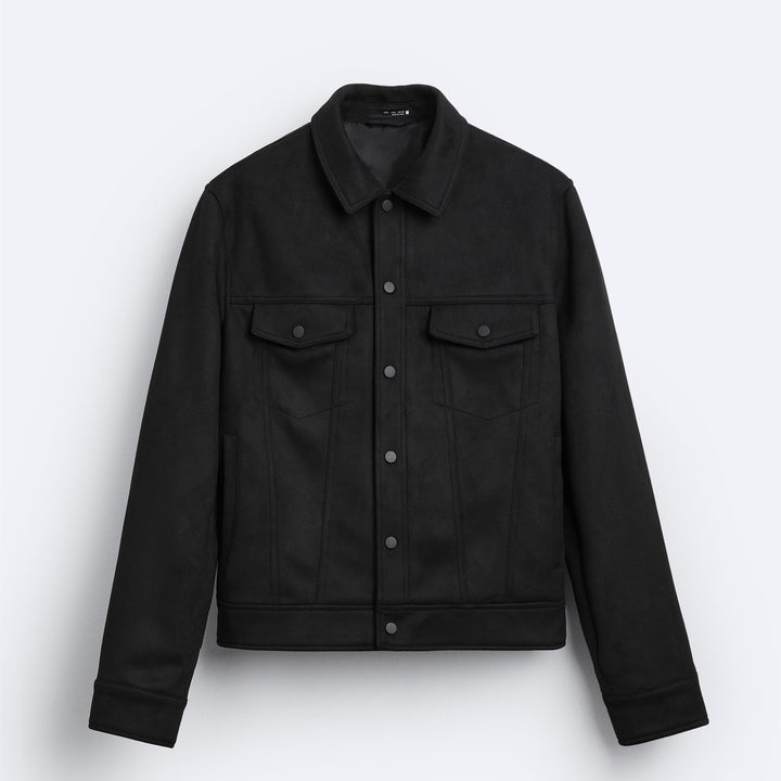 Men's Short Trucker Jacket in Suede Look Mune Fashion