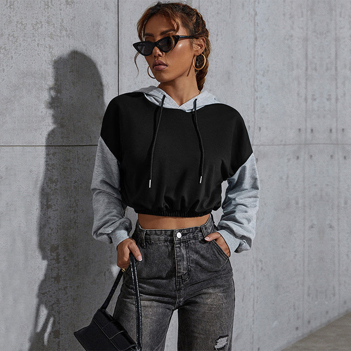 Women Fashionable cropped Hoodie with color block Mune Fashion